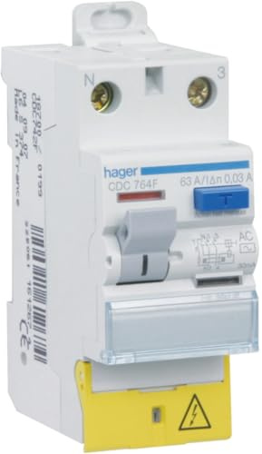 interrupteur différentiel hager - 63a - 30 ma - 2 pôles - type ac - vis / vis - bd