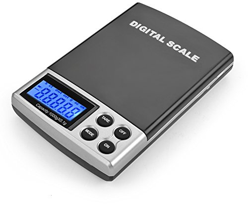 Flexzion digital fickvåg smycken guld silver mynt ädelstenar viktbalans vikt verktyg mini storlek 1000 g x 0,1 g hög precision LCD-skärm bärbar med skyddande fodral