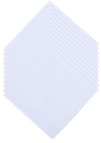 Family Bedding Confezione da 12 fazzoletti da uomo con bordo in raso, 100% cotone, 40 x 40 cm, colore: bianco