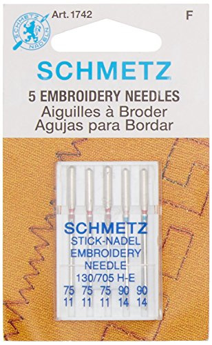 Euro-Notions Embroidery Machine Needles, Size 3-75/2-90, 5-Pack