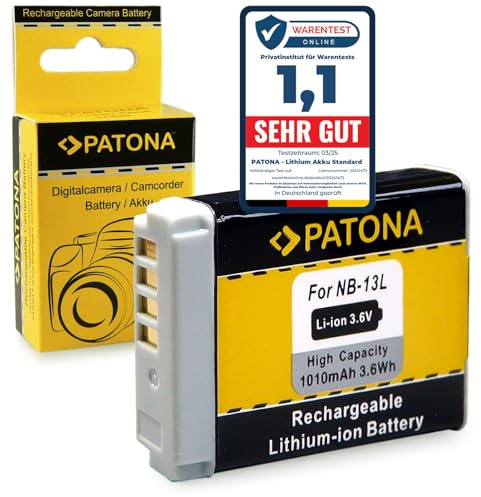 PATONA NB-13L Akku 1010mAh / 3,6V / 3,6Wh kompatibel mit Canon PowerShot SX620 SX720 SX730 SX740 G1 X Mark II G5 X G7 X G9 X LEGRIA mini X VIXIA mini X Ersatzakku für die Modelle NB13L NB 13L