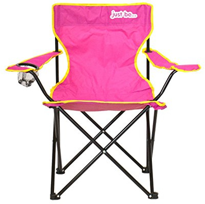 just be... Camping Chair – Lightweight, Foldable & Portable Outdoor Seat with Armrests, Cup Holder & Carry Bag | For Adults & Kids | Garden, Beach, BBQ & Fishing – Dark Pink with Yellow Trim