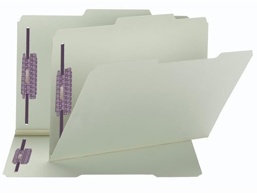 Smead Pressboard Carpeta de Archivos, con sujetadores SafeSHIELD®, 2 cierres, 2/5-cut Tab derecho de centro posición, guía altura, 1 expansión, tamaño Legal, gris/verde, 25 por caja (19980)