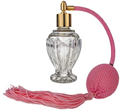 Divo Perfume Atomizer, 46ml, Refillable Glass Bottle. with Pink Tassel Spray and Gold Fitting. Gift Box and Funnel Included