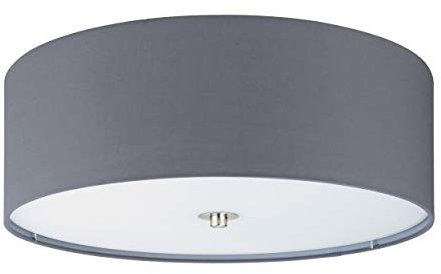 EGLO Deckenlampe Pasteri, 3 flammige Textil Deckenleuchte, Material: Stahl, Stoff, Glas, Farbe: Nickel matt, grau, Fassung: E27, Ø: 47,5 cm