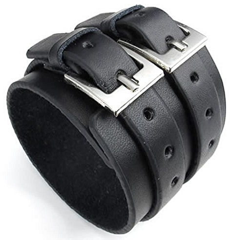Casoty Black Bracelets for Men and Women Leather Bracelet Punk Rock Viking Mens Cuff Bracelet Jewelry for Men Women