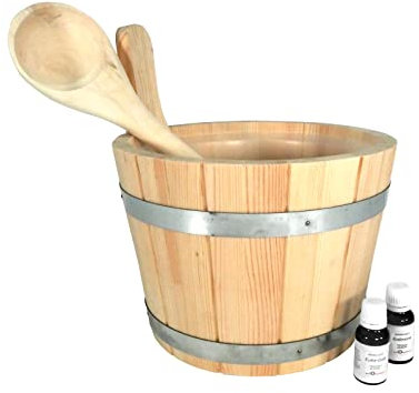 SudoreWell Set de sauna Seau de sauna, insert et louche plus 2x 15ml huiles essentielles