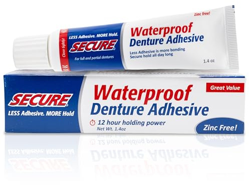 Secure Denture Adhesive Cream for Uppers, Lowers & Partials – Waterproof Seal & Zinc Free – Food Grade Ingredients - Less Adhesive, More Hold - Tube Lasts Up to 8 Weeks - 1.4 oz