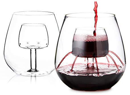 Stemless Aerating Wine Glasses (Set of 2) by Chevalier Collection – Patented Wine Glasses with Built In Aerator