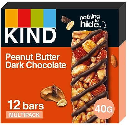 KIND Bars, Gluten Free Snack Bars, Peanut Butter Dark Chocolate, Healthy Snack, No Artificial Colours, Flavours or Preservatives, Multipack 12 x 40g