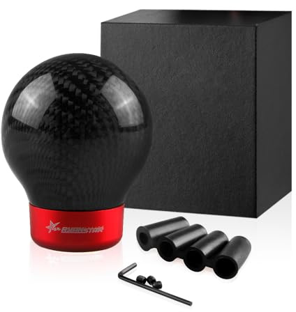 RYANSTAR Carbon Fiber Shift knob Round Ball Racing Gear Shift Shifter Knob, Head Manual Car with 8mm/10mm/11mm Adapter