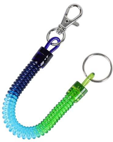 sourcing map Anneau métallique extensible porte-clés Trousseau Printemps Bobine Bracelet Cordon corde 8.7 pouce longue