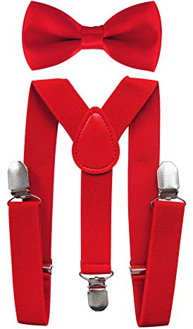 Axy Bretelle per bambini, forma a Y, di alta qualità, con papillon, tinta unita, 3 clip, tenuta extra forte rosso Rot