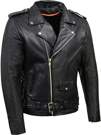 Milwaukee Leather Sh1011-4x-black SH1011-Chaqueta clásica de Piel de policía con Encaje para Hombre, Negro, 4XL