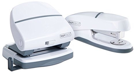 Rapesco 1275 Set P20 Shimma Halbstreifen-Heftgerät, 20 Blatt Heftleistung, und P30 2-fach-Locher, 30 Blatt Stanzkapazität, Weiß