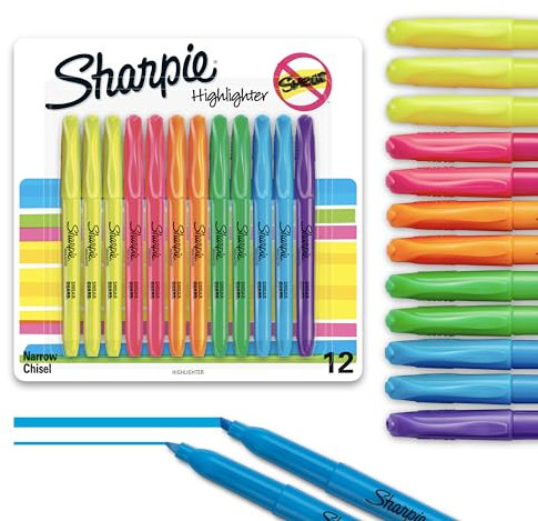 Sharpie Accent Pocket-Style Highlighters, 12 Colored Highlighters