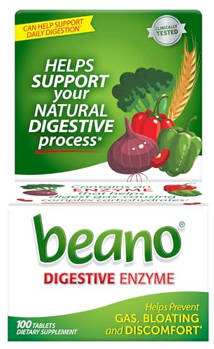 Beano Digestive Enzyme, Preventive Gas Relief for Adults, Helps Prevent Gas & Bloating, 100 Tablets