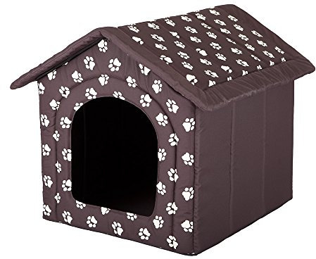 HobbyDog Hundehaus Hundehütte für mittelgroße Hunde - Katzenhaus, Katzenhöhle - mit herausnehmbarem Dach - Tierhaus für Katzen und Hunde für Drinnen/Indoor 60 x 55 x 60 cm [XL] Braun mit Pfoten