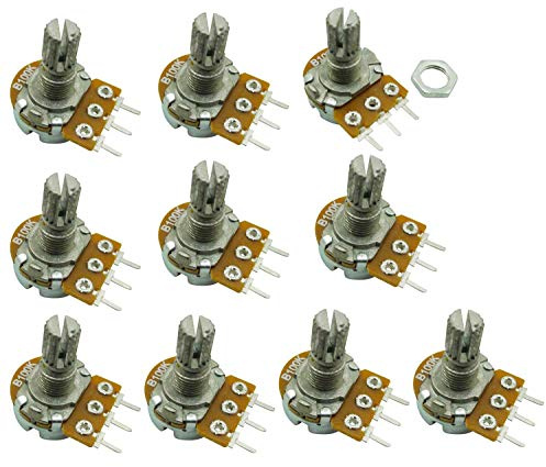 Aihasd 10pcs B100K 100K Ohm Ajustamiento Soltero Lineal Giratorio Afilar potenciómetro Shaft 15 mm