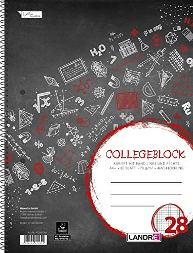 LANDRÉ 100050064 Collegeblockcollege DIN A4, kariert, 80 Blatt