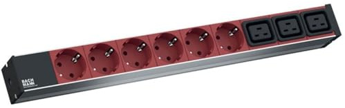 BACHMANN IT PDU aluminium 1HE 6X skyddskontakt 3X C19, matningskabel med kontakt C20, svart