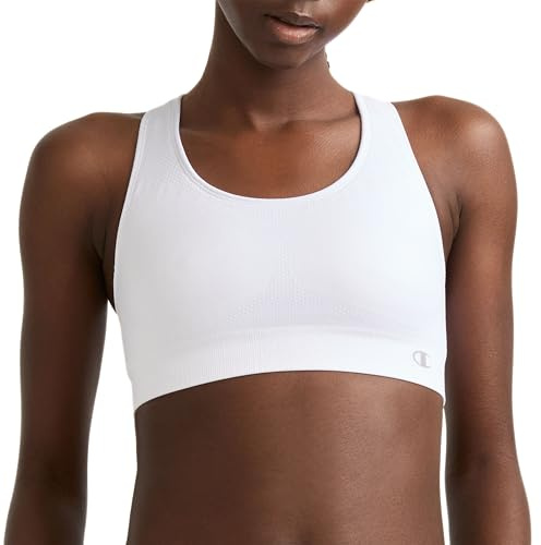 Champion Women's The Infinity Racerback Sports Bra, Moderate Support, Seamless, Moisture-Wicking, White, X-Small