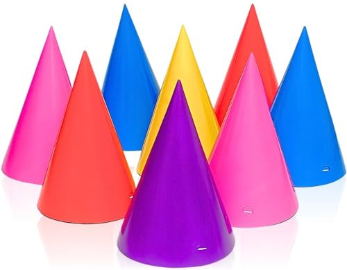 Assorted Color Party Paper Hats - Pack of 8 - Perfect for Birthdays & Celebrations, Vibrant & Fun Hat Set