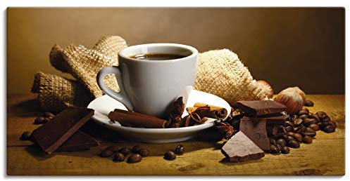 ARTLAND Wanddeko Leinwand Bilder Wandbild 60x30 cm Kaffee Cafe Coffee Kaffeetasse Zimtstange Nüsse Schokolade S7PK