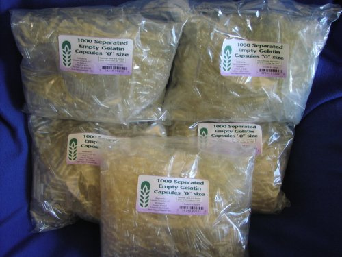 Capsule Connection 5000 Separated Empty Gelatin Capsules, 0 Size, 5 1000 Count Bags