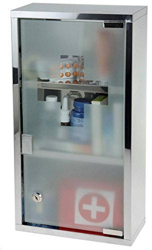 Spetebo Armoire à Pharmacie en métal à 3 Compartiments - 48 x 25 cm - Armoire à Pharmacie en Acier Inoxydable avec Porte vitrée - Armoire à Pharmacie verrouillable avec 2 clés