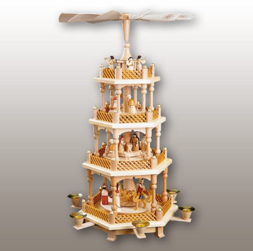 Piramide di Natale la nascitá di Cristo, 3 piani, 54 cm di altezza, originale Monti Metalliferi di Richard Glaesser