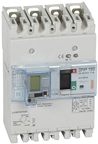 Legrand 420074 Disjoncteur Magnétothermique Différentiel DPX³160, Pouvoir de Coupure 25kA 400V~, 4P, 80A
