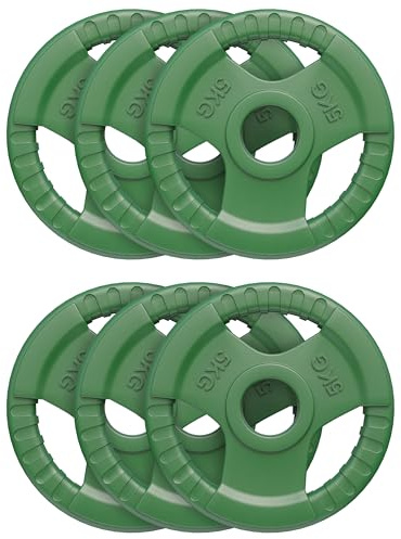 GORILLA SPORTS® Olympic viktskivor - 1,25 kg, 2,5 kg, 5 kg, 10 kg, 15 kg, 20 kg, 25 kg, 30 kg vikter, singel/set, 50 mm, gjorda av gjutjärn med gummigripare, val av färger - viktskivor