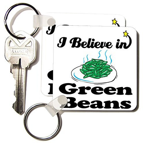 3dRose I Believe In Green Beans - Key Chains, 2.25 x 2.25 inches, set of 2 (kc_105190_1)