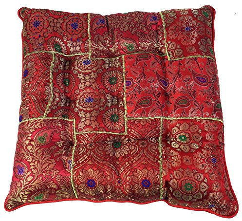 GURU SHOP Orientalisches Brokat Steppkissen, Stuhlkissen 40x40 cm - Rot, Synthetisch