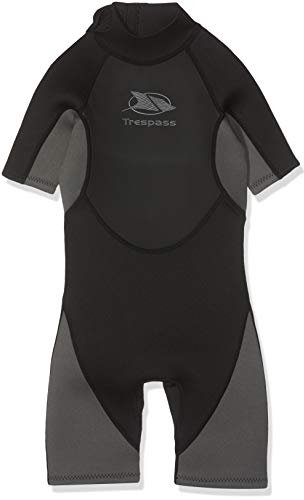 Trespass Scuba, Black, 9/10, Kurzer 3mm-Neoprenanzug mit 7mm-Reißverschluss für Kinder / Jungen 2-12 Jahre, 9-10 Jahre, Schwarz