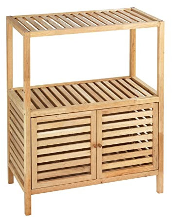 WENKO Regal Norway mit 2 Türen, Badezimmer-Schrank mit 2 Ablagen und 2 Türen für zusätzlichen Stauraum, Badschrank aus massivem Walnussholz geölt mit natürlichem Holzöl, 67,5 x 86 x 35,5 cm, Natur