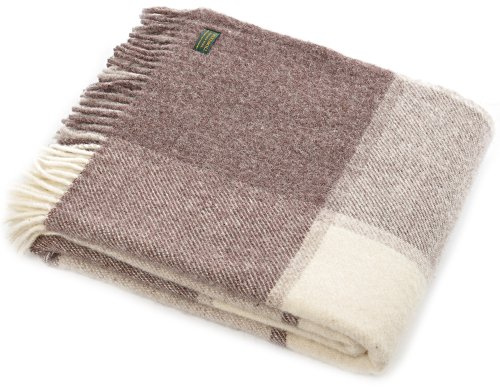 Tweedmill Textiles Lifestyle Block Check pure new wool blanket throw - Brown/Beige/Cream