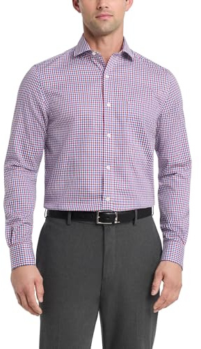Tommy Hilfiger Men's Regular Fit Non Iron Tattersall, Rouge, 15.5/32-33
