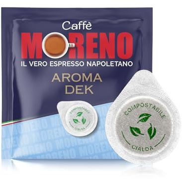 CAFFE' MORENO - 300 Cialde Caffe Compostabili, Compatibili Con Macchina Caffè Cialde Sistema ESE44mm, Cialda Da 7g, Miscela Decaffeinato Espresso