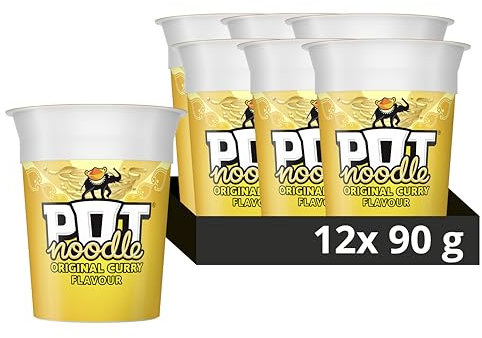 Pot Noodle Original Curry Standard Pot instant vegetarian snack quick to make noodles Instant Noodle 12x 90 g
