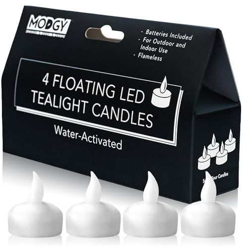 MODGY LED Floating Tealight Candles Flameless Battery Operated Flickering Light Candle, Water-Activated, White, Set of 4