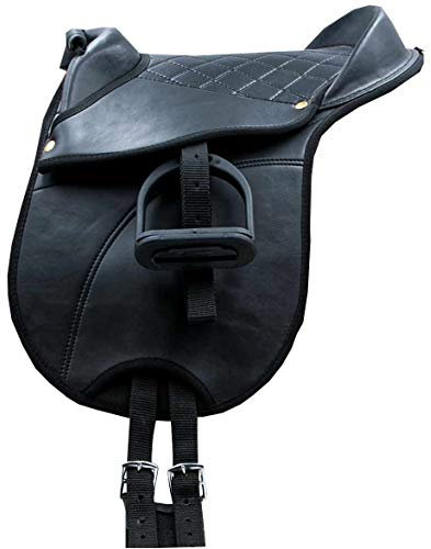 AMKA Reitkissen Shetty Sattel Gr. Shetty 4teilig anpassbar Sattel für Kinder komplett mit Riemen, Steigbügel und Sattelgurt auch für Holzpferde geeignetes Sattelset