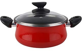 MAGEFESA Praga - Cacerola con Tapa 20cm de Acero vitrificado Exterior Rojo. Antiadherente bicapa Reforzado, aptas para Todo Tipo de cocinas, Especial inducción. 50% de Ahorro energético.