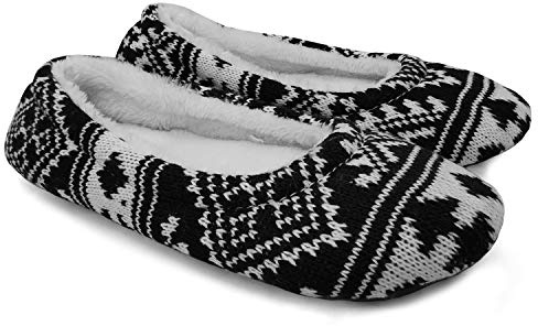 ofoot Zapatillas de Bailarina de Casa para Mujer, Calcetines Cálidos Punto Ballet con Forro Peludo y Fondo de Goma Suave