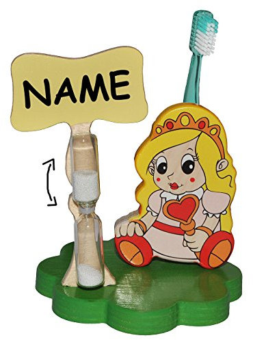 alles-meine.de GmbH Zahnbürstenhalter/Zahnputzuhr - Prinzessin/Mädchen mit Herz incl. Name - mit Sanduhr + Zahnbürste - aus Holz - Badezimmer Bad Kinderzahnbürste/Mädchen -..