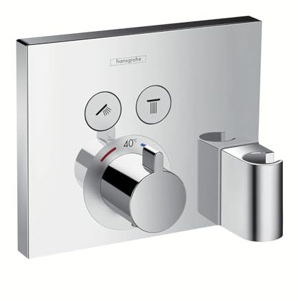 hansgrohe ShowerSelect - Duschthermostat Unterputz mit Schlauchanschluss und Brausehalter, Duscharmatur, eckiges Thermostat für die Dusche, Mischbatterie für 2 Verbraucher, Chrom, 72859670