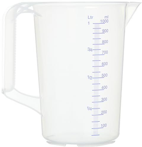 PIAZZA - Caraffa Graduata Professionale in Plastica con Manico Chiuso, Capacità 1L, Brocca per Acqua e Liquidi Alimentari - Misurino Graduato per Pesare Alimenti con Bilancia da Cucina, Made in Italy