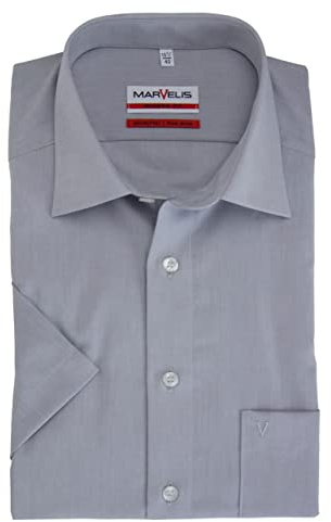 Marvelis New Kent Chemise d'affaires à manches courtes pour homme, coupe moderne, chambray, Gris moyen 60, 46