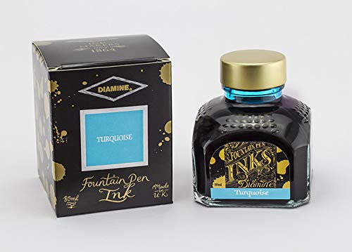 Diamine Turquoise Fountain Pen Ink, 80ml Bottle, Dye-based